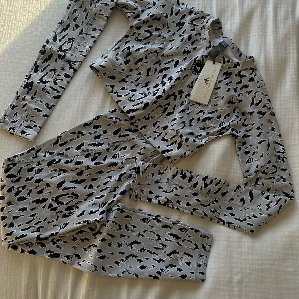 Adidas by Stella McCartney Animal Print Set in Black and Gray